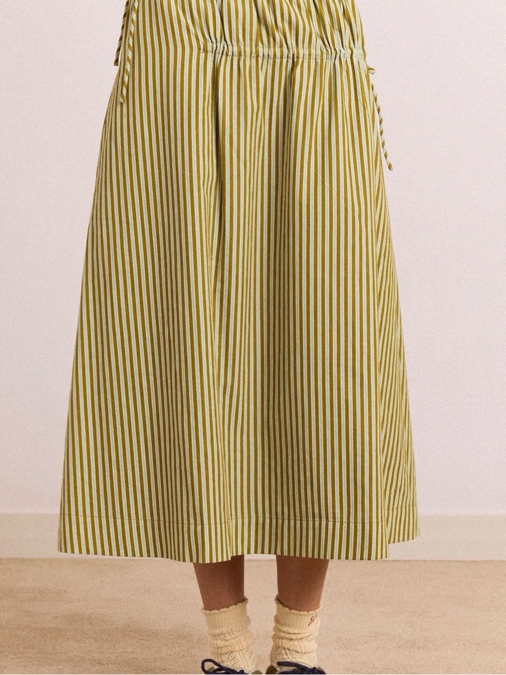 Damson Madder Caspia Striped Green Midi Skirt